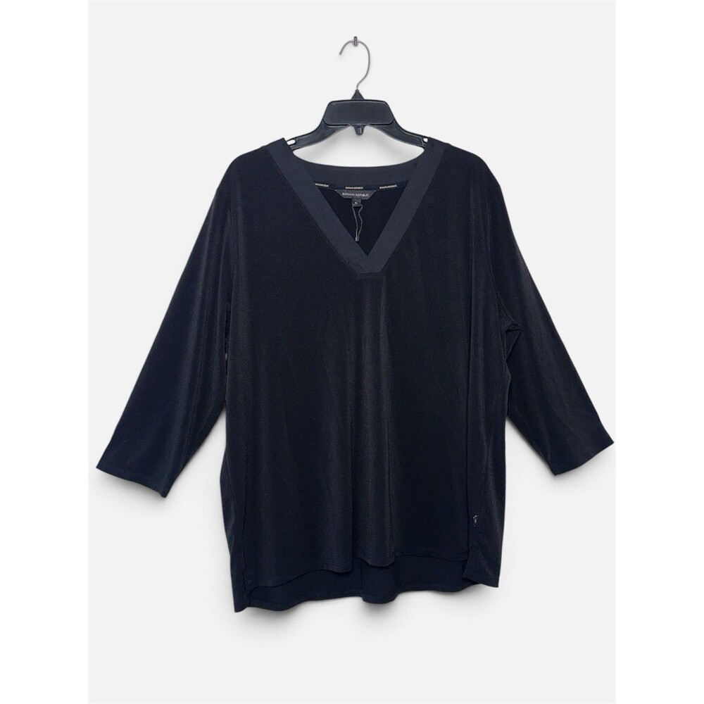 Banana Republic Top Womens Sz XL Black V Neck 3/4 Sleeve Blouse Shirt
